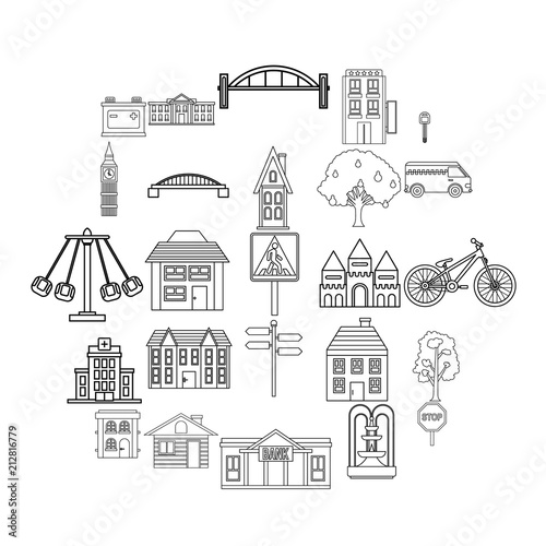 Eco city icons set. Outline set of 25 eco city vector icons for web isolated on white background © ylivdesign