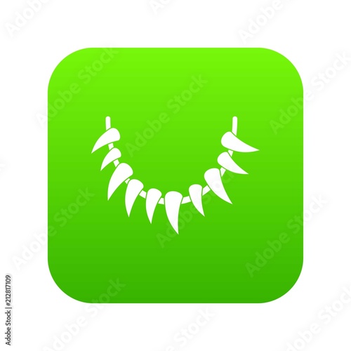 Tooth necklace icon green vector isolated on white background