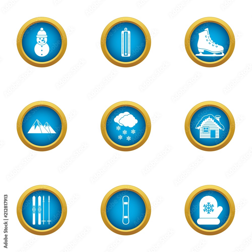 Winter mountain icons set. Flat set of 9 winter mountain vector icons for web isolated on white background
