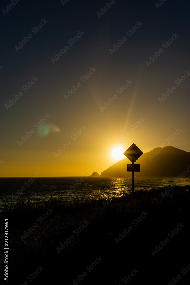 Sunset on a Californian shore road Sunset on a Californian shore road