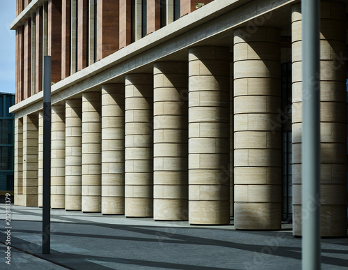 Stone columns of modern building exterior