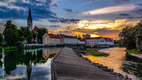 Kempten city and river Iller sunset