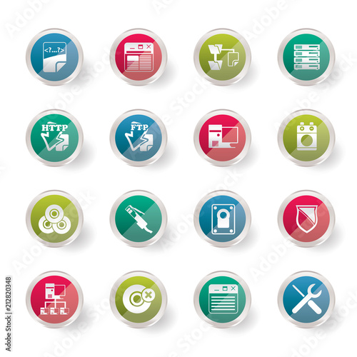 Server Side Computer icons over colored background - Vector Icon Set