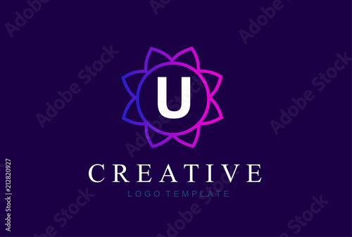 Monogram letter U  initials logo. Abstract elegant flower logo icon vector design.