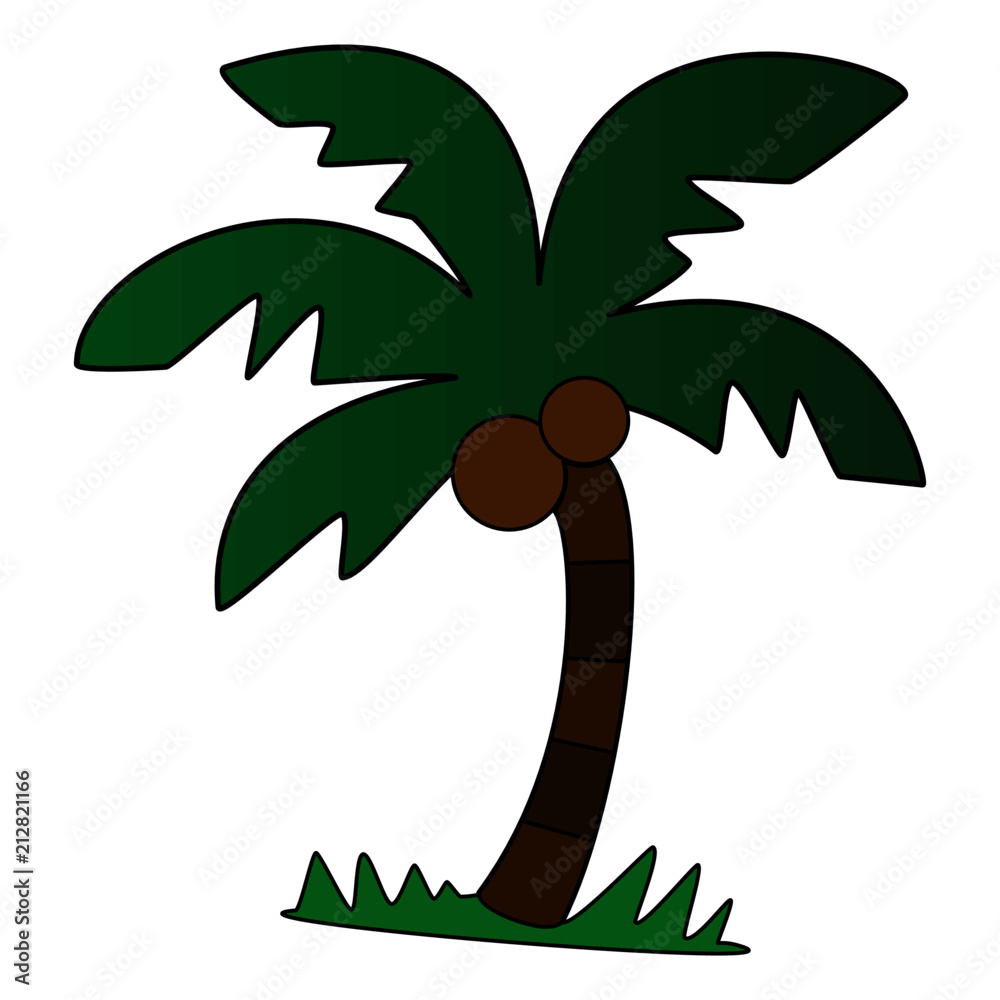 Coconut tree cartoon illustration isolated on white background for children  color book Stock Vector | Adobe Stock