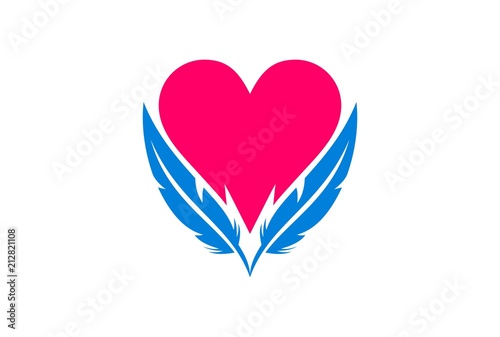 love heart feather logo icon