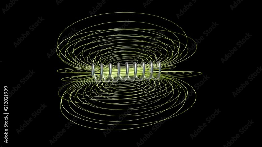 Solenoid field. Magnetic field lines. 3d animation. Seamless looping animation