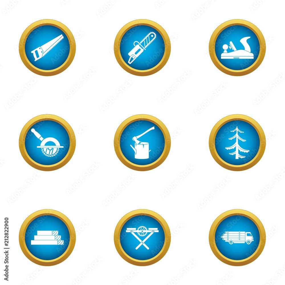 Forestry business icons set. Flat set of 9 forestry business vector icons for web isolated on white background