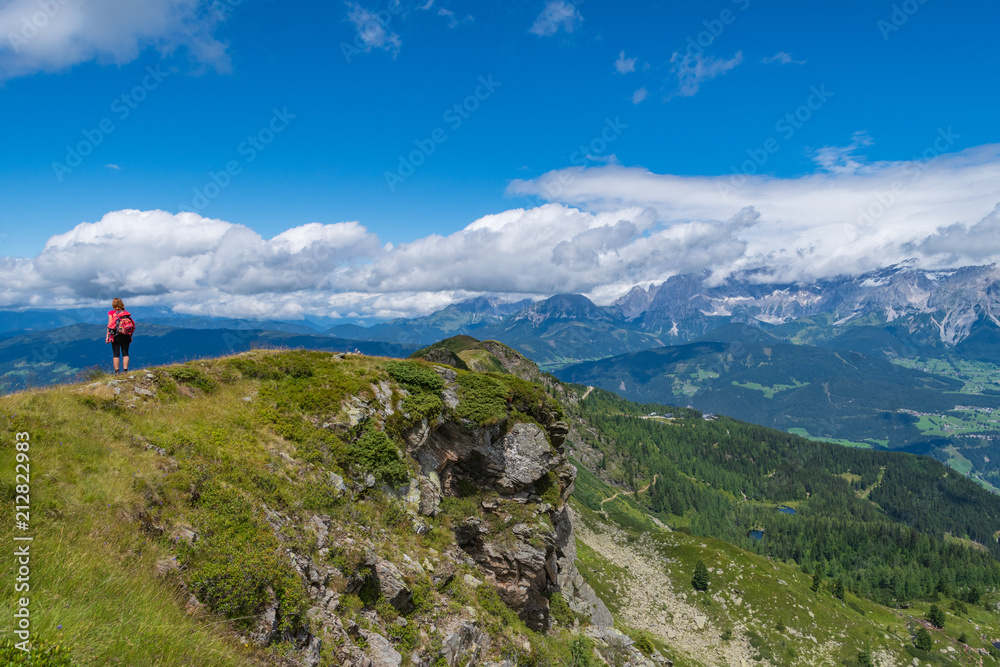 Mountain view from the ridge of Rippeteck towards Hohe Dachstein in Austria