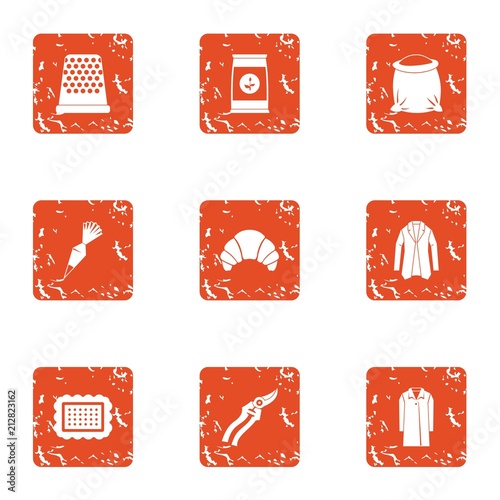 Workpiece icons set. Grunge set of 9 workpiece vector icons for web isolated on white background
