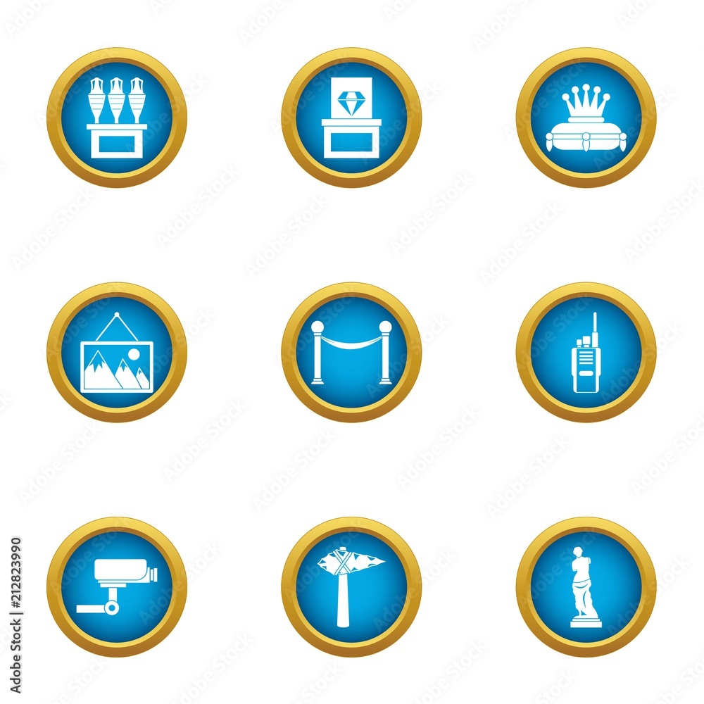 Museum observation icons set. Flat set of 9 museum observation vector icons for web isolated on white background