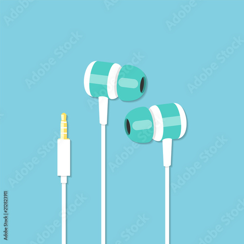 Music earphones with connector. Vector