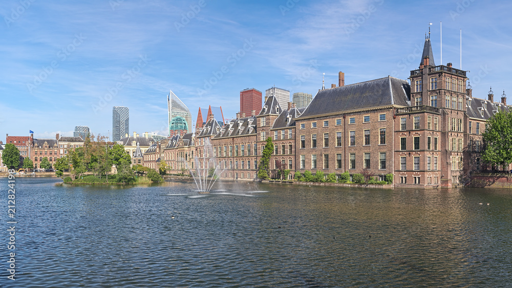 The Hofvijver Pond (Court Pond) with the Binnenhof complex in The Hague, Netherlands