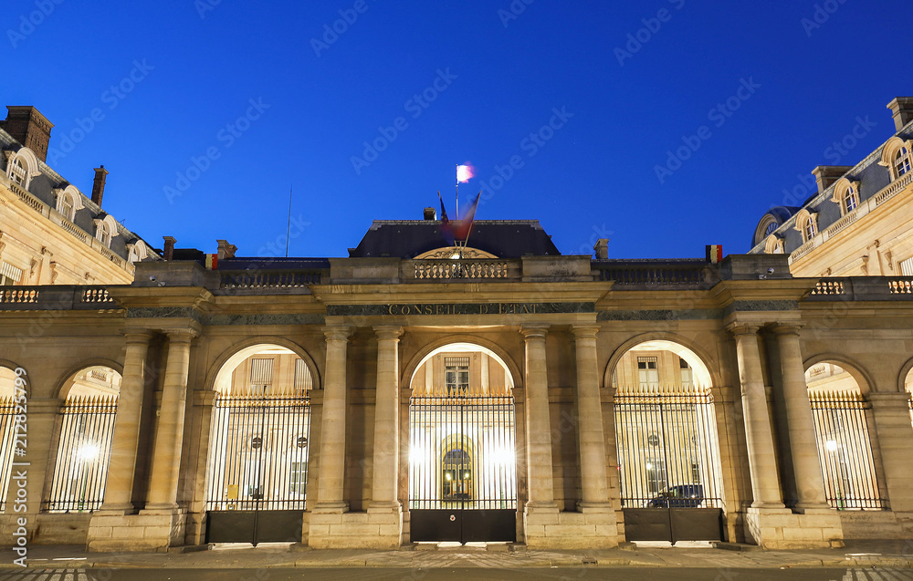 The Conseil d Etat Council of State in the evening , Paris, France.