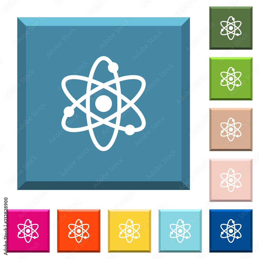 Atom symbol white icons on edged square buttons Atom symbol white icons on edged square buttons