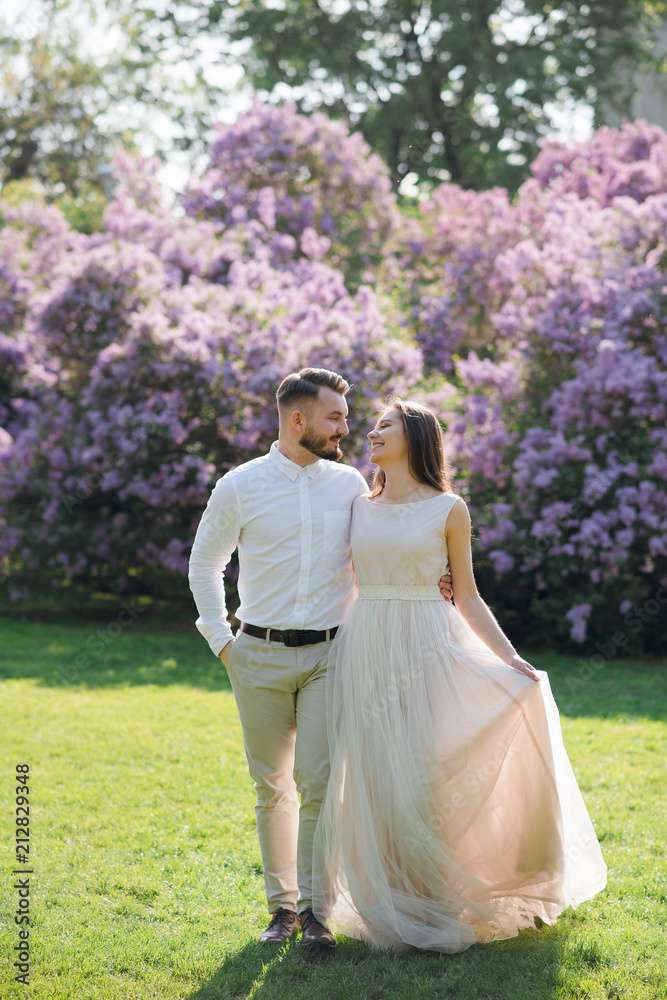Romantic couple of groom and bride in 