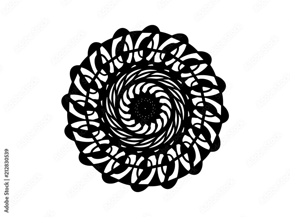 Black vector mandala on white background. Magic mandala decor element. Round stamp template. Black vector mandala on white background. Magic mandala decor element. Round stamp template.