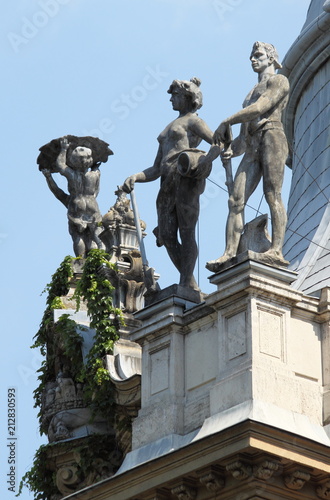 Statues in the rooftop of Vajdahunyad castle in Budapest, Hungary