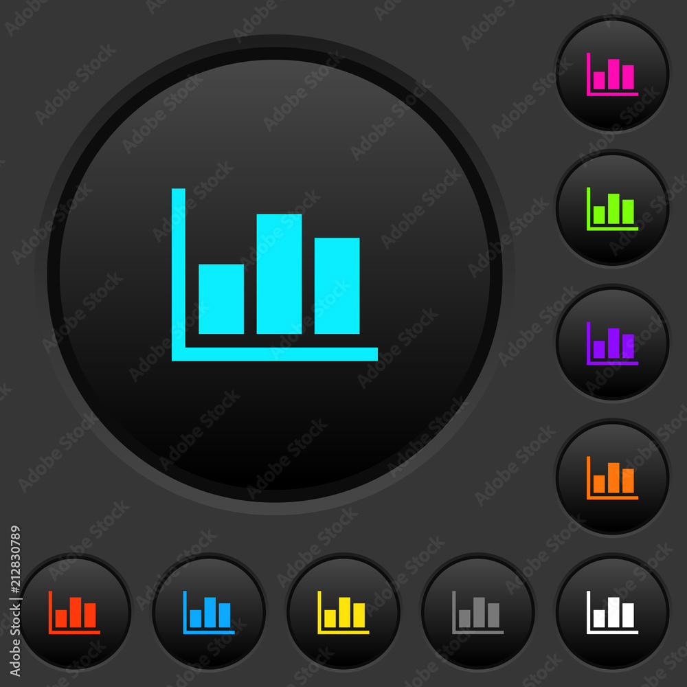 Statistics dark push buttons with color icons Statistics dark push buttons with color icons