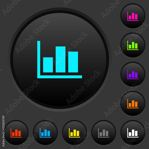 Statistics dark push buttons with color icons