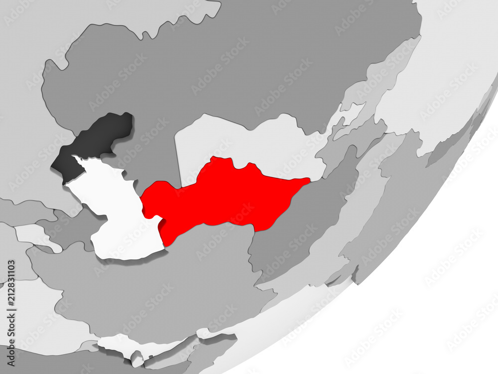 Fototapeta premium Turkmenistan in red on grey map