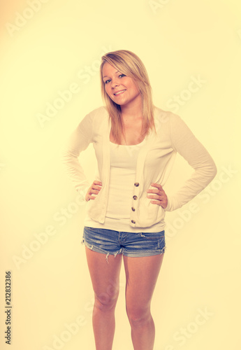 Faded Vintage Look Photo of Blonde Woman in the Studio