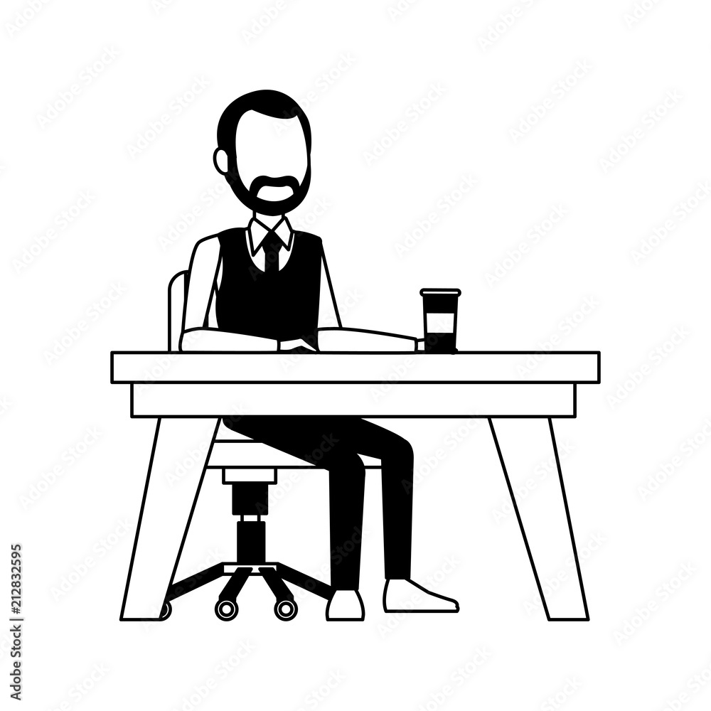 Businessman seated at desk vector illustration graphic design Businessman seated at desk vector illustration graphic design