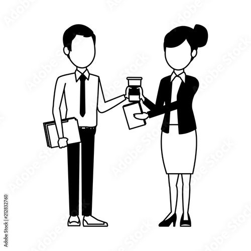 Business teamwork working with documents and coffee vector illustration graphic design © Jemastock
