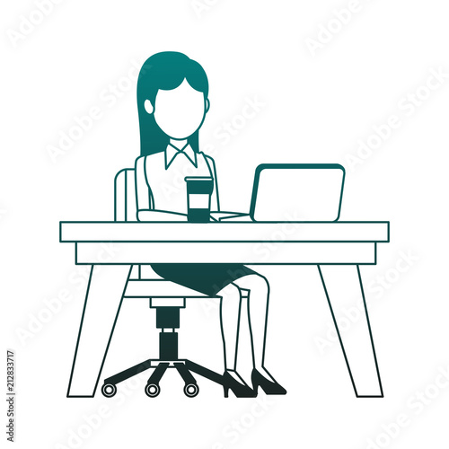Businesswoman working with laptop at office vector illustration graphic design