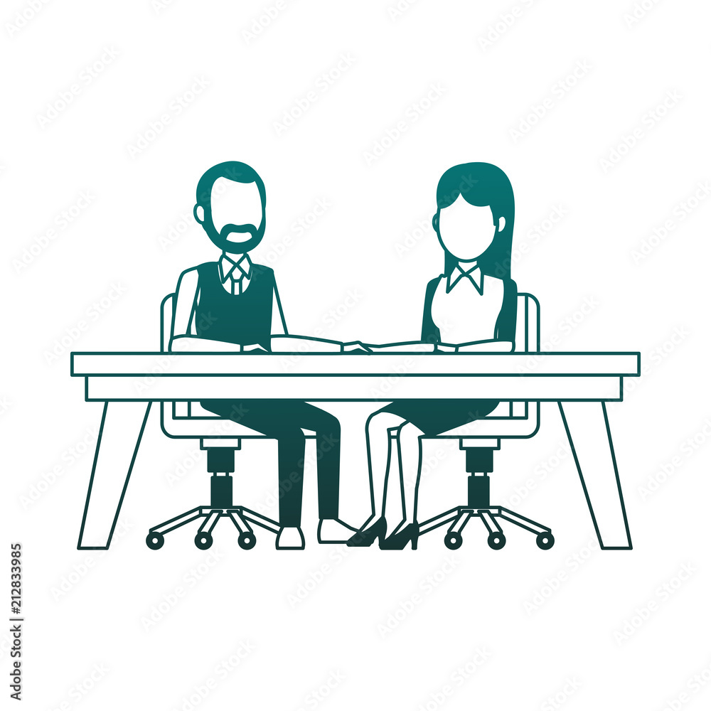 Business couple on desk vector illustration graphic design