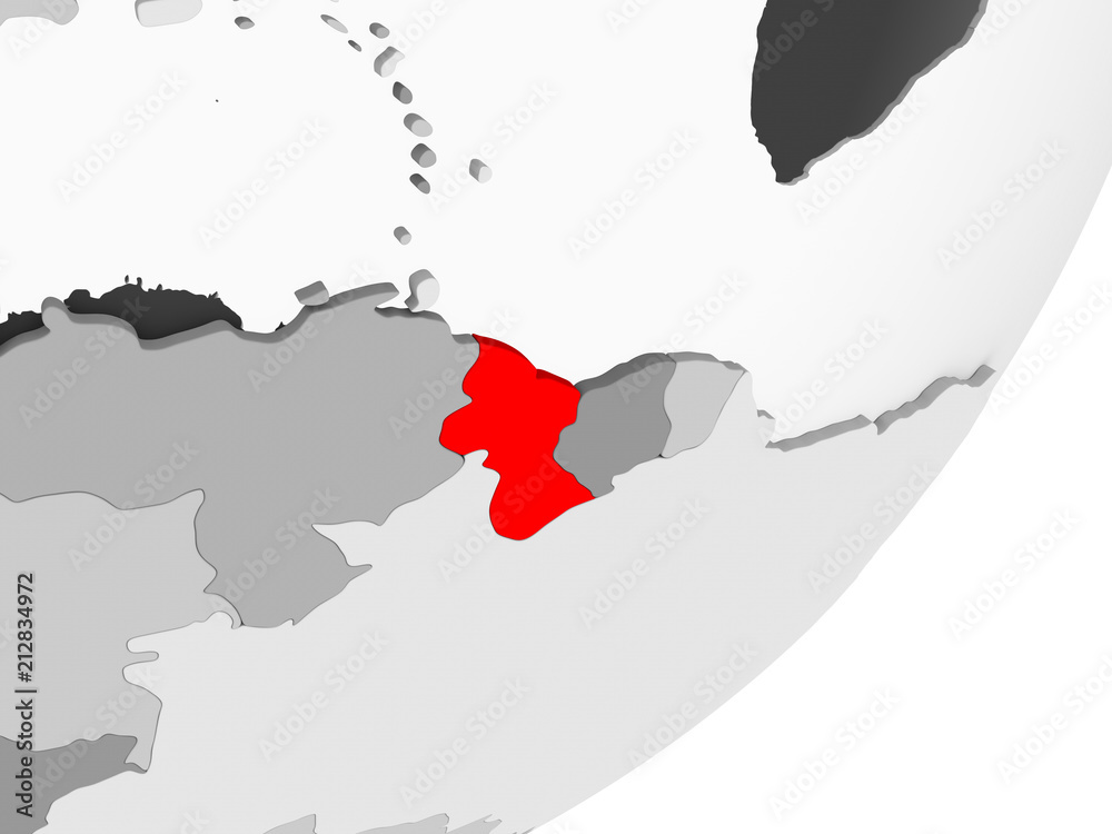 Fototapeta premium Guyana in red on grey map