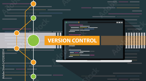 version control git programming script development with laptop and line photo