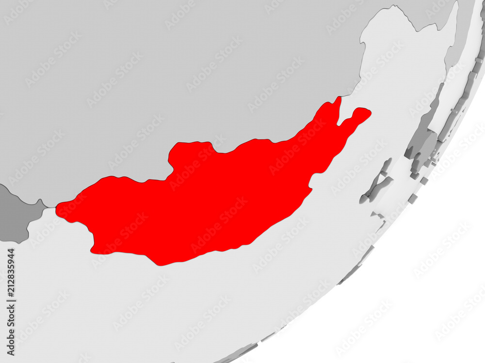 Fototapeta premium Mongolia in red on grey map