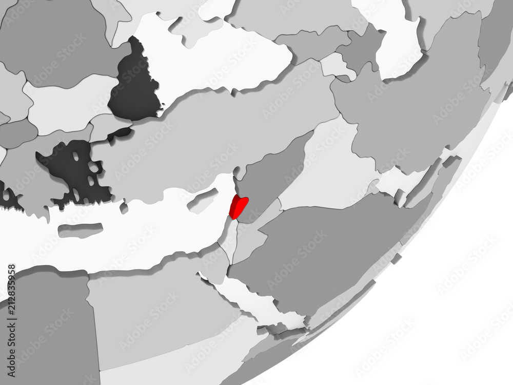 Fototapeta premium Lebanon in red on grey map