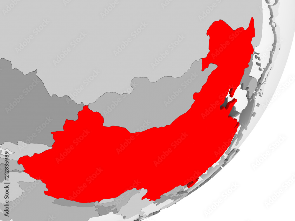 Fototapeta premium China in red on grey map