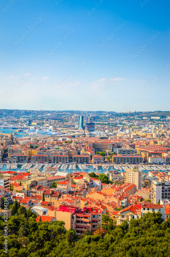 Aerial view of beautiful city Marseille, France