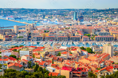 Fototapeta Naklejka Na Ścianę i Meble -  Aerial view of beautiful city Marseille, France