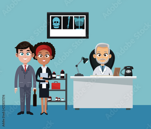 Businessman and doctor in office cartoons vector illustration graphic design photo