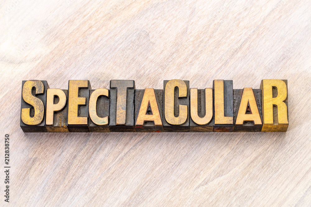 spectacular - word abstract in wood type - obrazy, fototapety, plakaty 