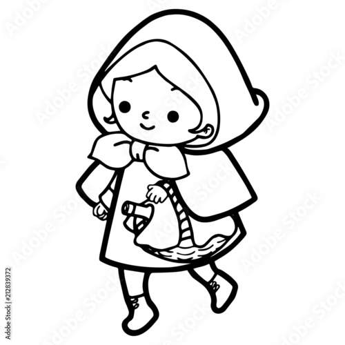Red Riding Hood cartoon illustration isolated on white background for children color book