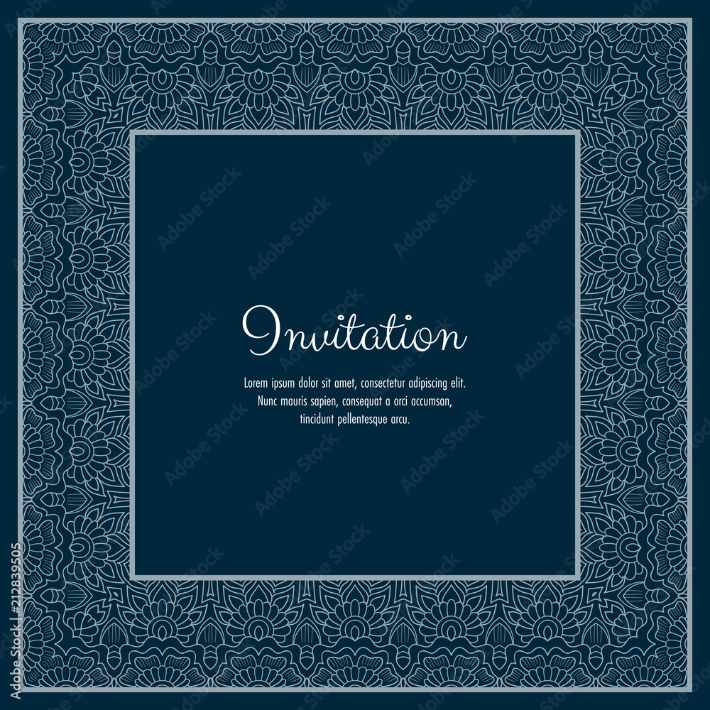 Abstract ornamental lace frame for greeting card or invitation. Vector Illustration