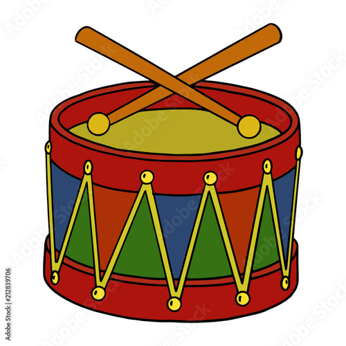 Drum cartoon illustration isolated on white background for children color book