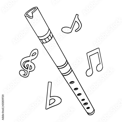 Flute cartoon illustration isolated on white background for children color book