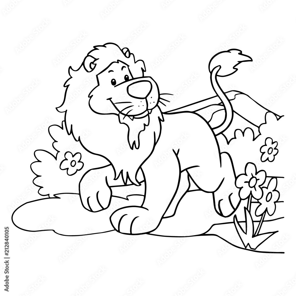 Cute lion cartoon illustration isolated on white background for children color book