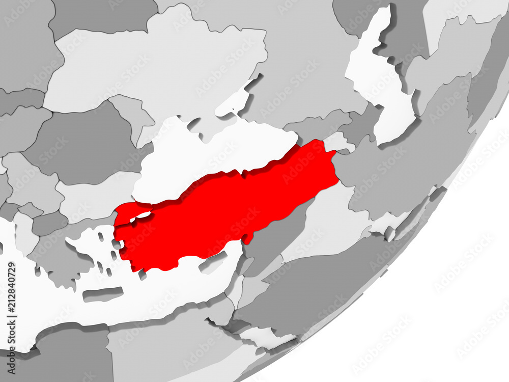 Fototapeta premium Turkey in red on grey map