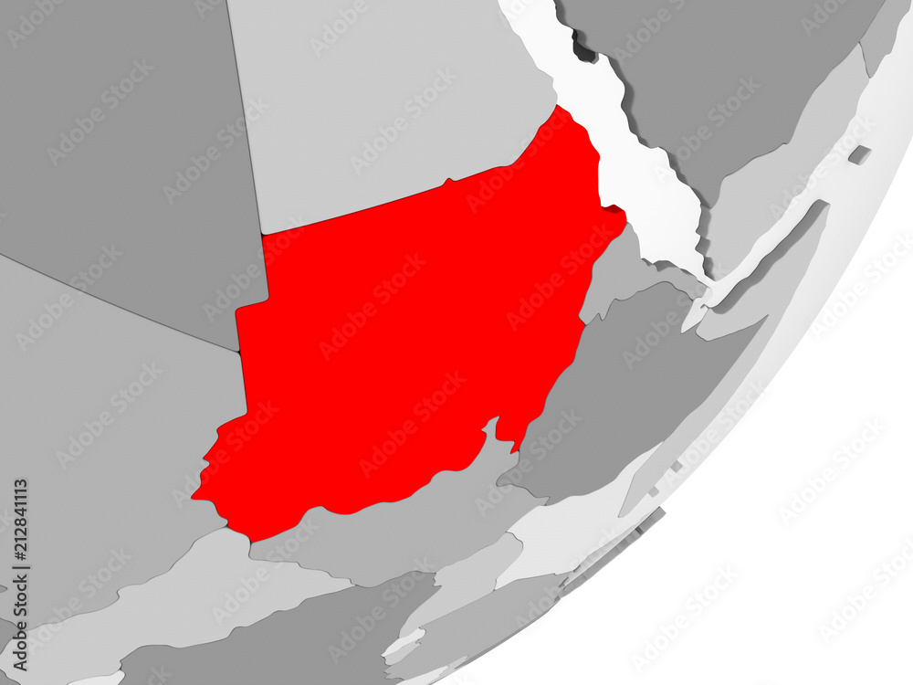 Fototapeta premium Sudan in red on grey map