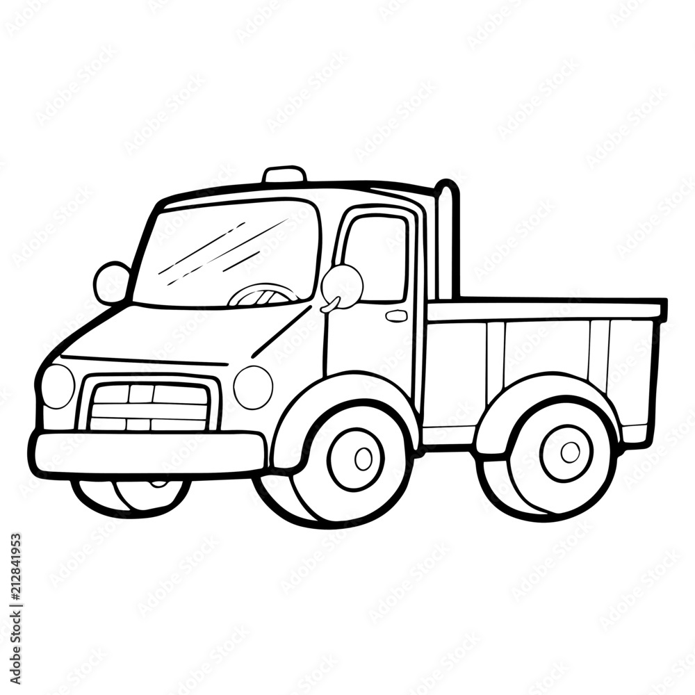 Cute truck cartoon illustration isolated on white background for children color book