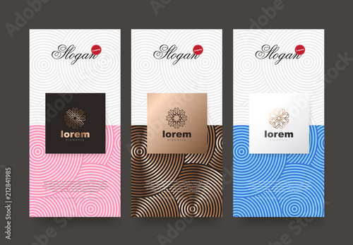 Vector set packaging templates nature luxury or premium products.logo design with trendy linear style.voucher discount flyer brochure.book cover vector illustration.greeting card background.