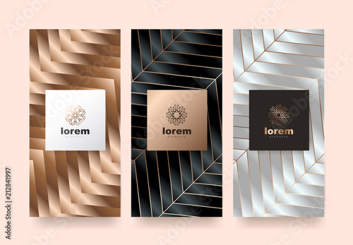 Vector set packaging templates nature luxury or premium products.logo design with trendy linear style.voucher discount flyer brochure.book cover vector illustration.greeting card background.