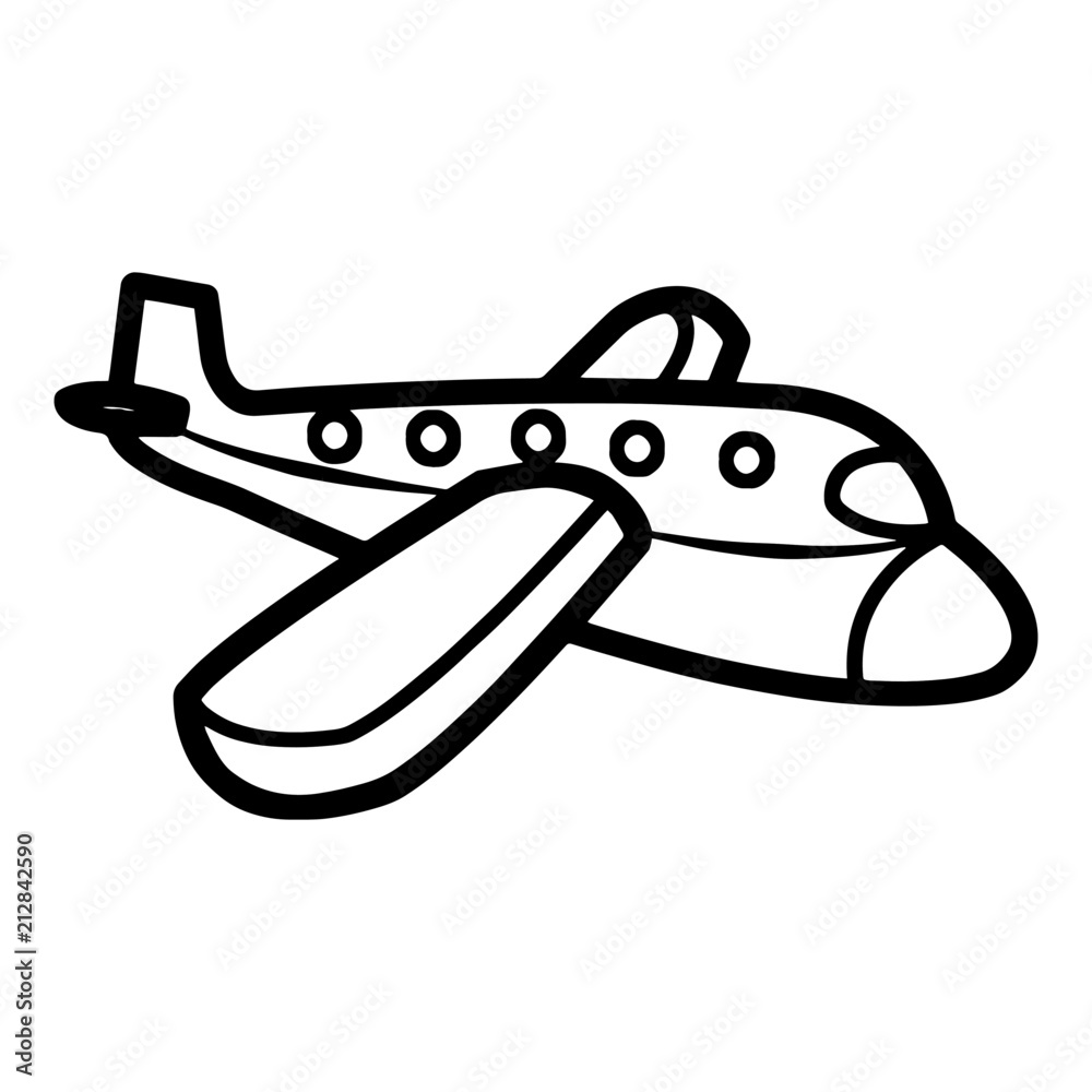 Cute airplane cartoon illustration isolated on white background for children color book